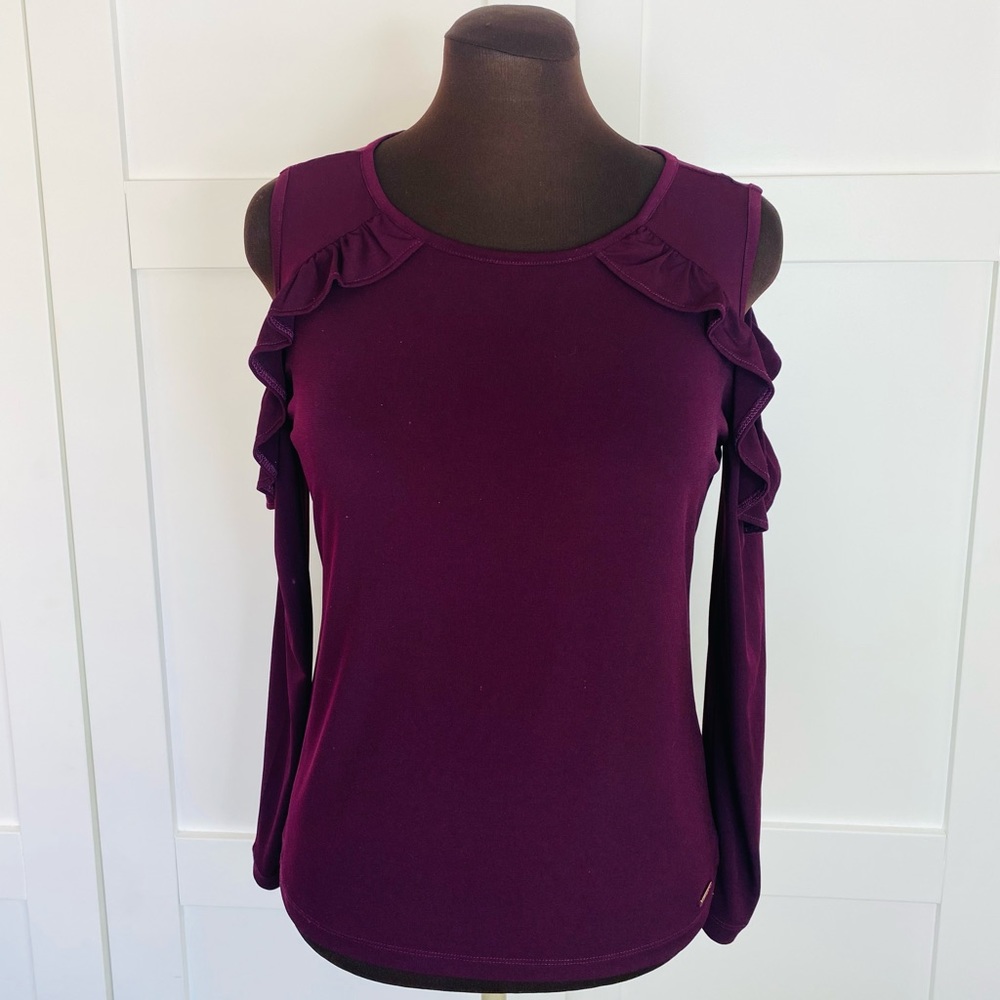Ivanka Trump Cold Shoulder Ruffle Top Blouse - Picture 4 of 11